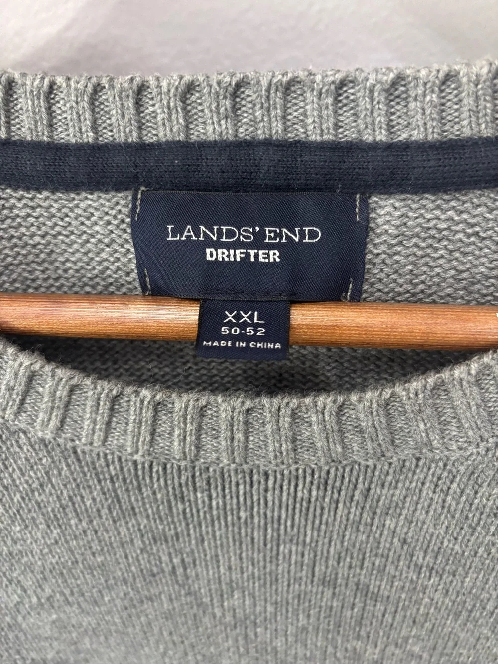 Lands End Sweater VTG Mens Size 2XL Grey Knit Baumwolle Crew Neck Top Classic